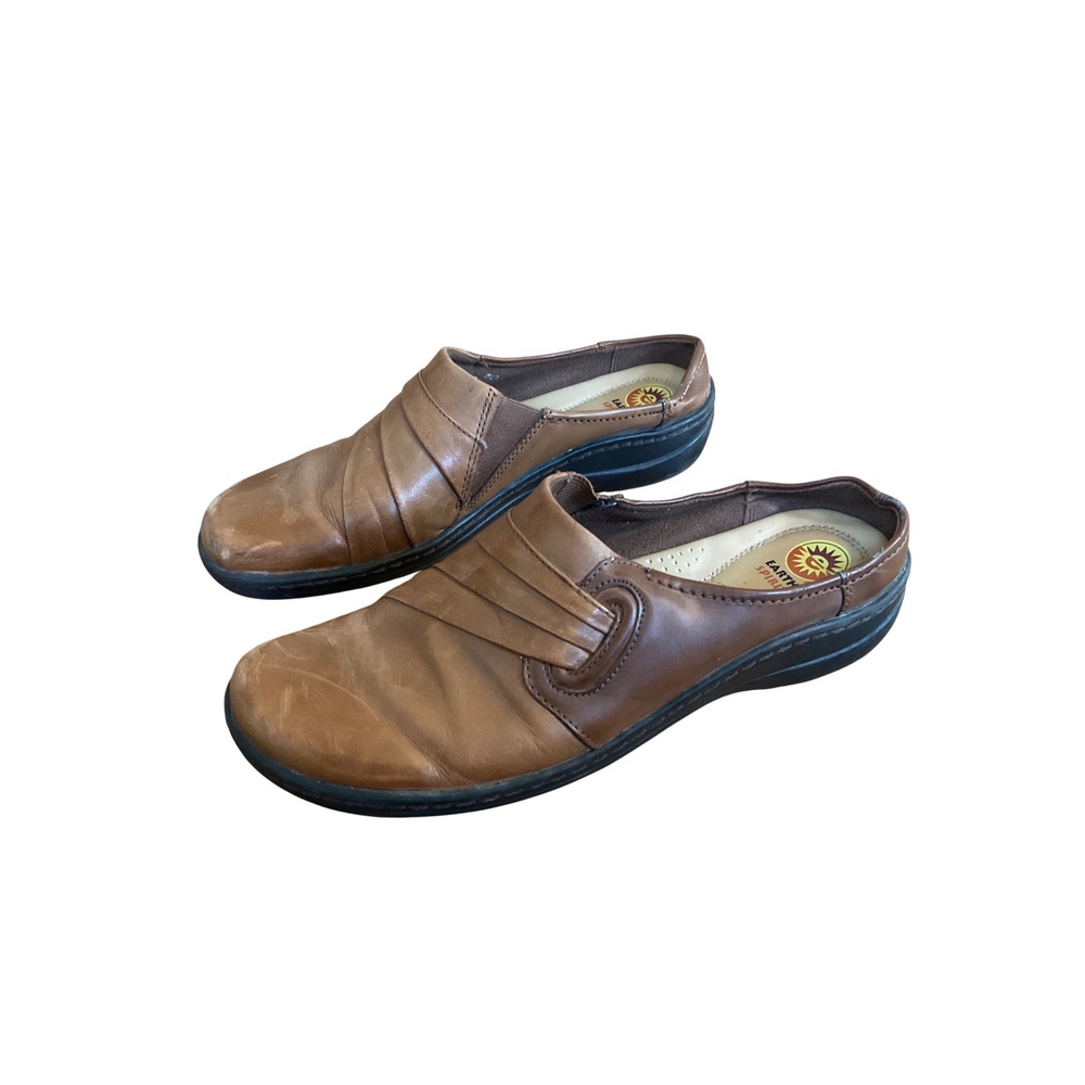 Earth Spirit Jenna Mules Women Size 9 Brown Leather Slip On Comfort Clogs